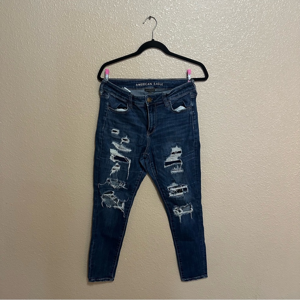 American Eagle Outfitters Blue Skinny Jeans Distressed Design